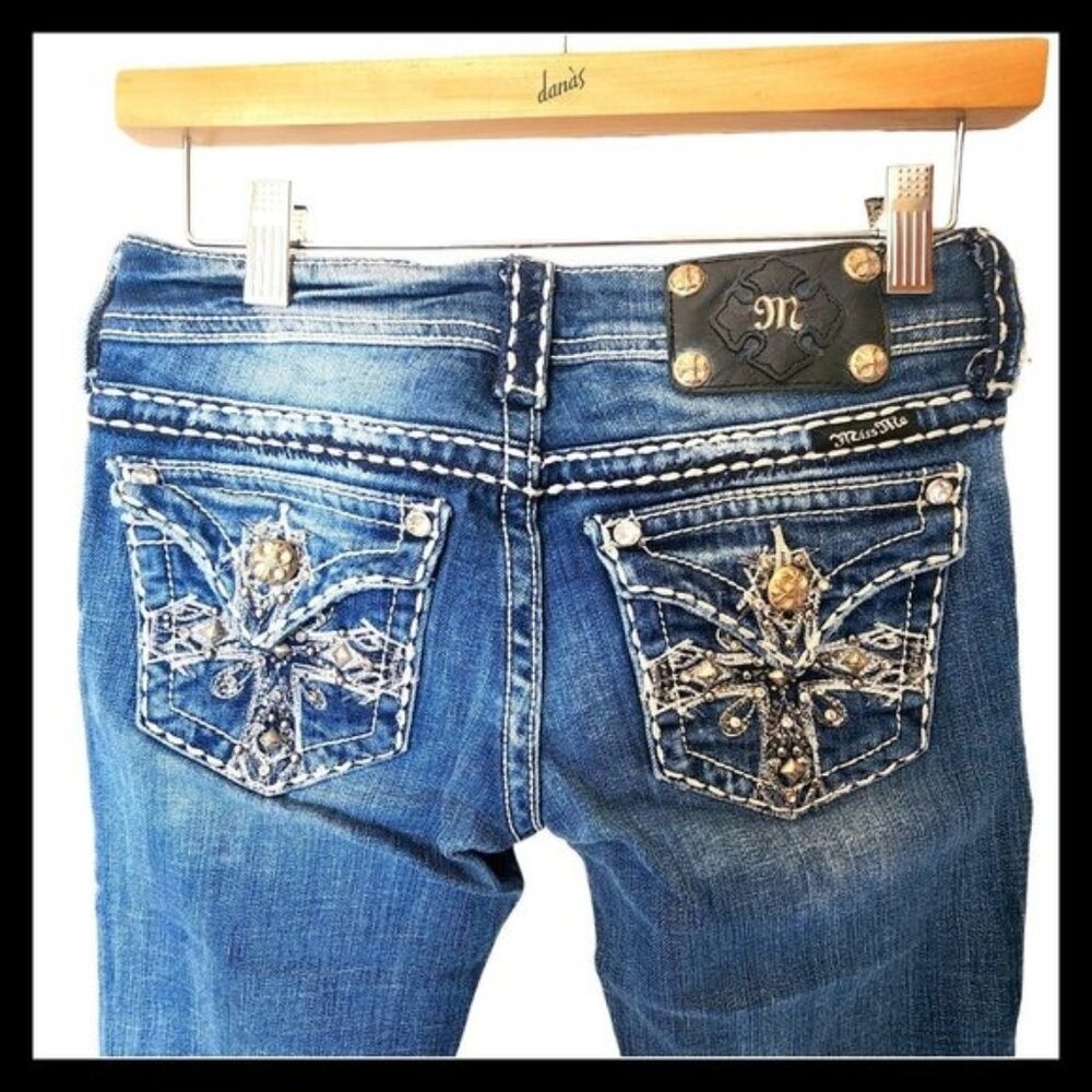 Miss Me Jeans JP5045U-2L Boot Cut Jeweled Cross Flap Pockets size 26‎
